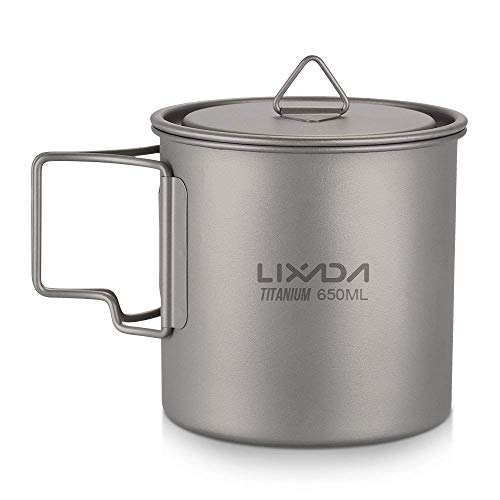 Lixada Titanium 650ml Camping Kochtopf mit Klappgriff